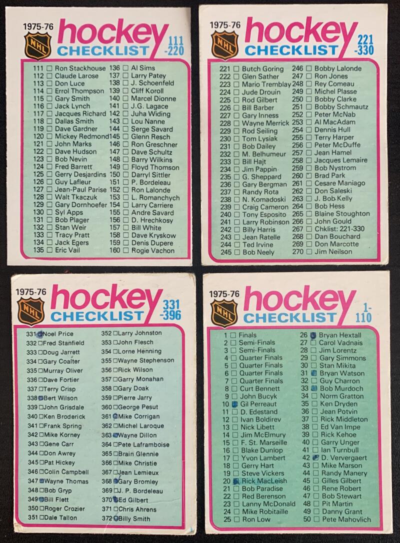 1975-76 O-Pee-Chee NHL Hockey Complete Set 1-396 Ex-Mt *0166