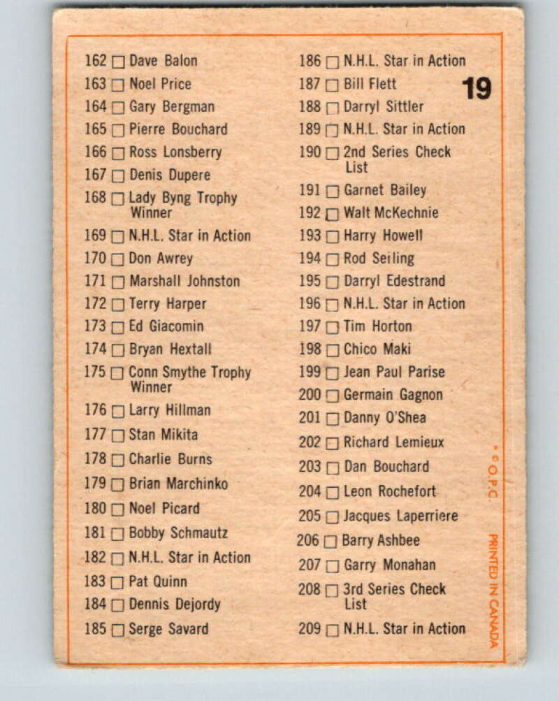 1972-73 O-Pee-Chee #19 Checklist UER   V3246
