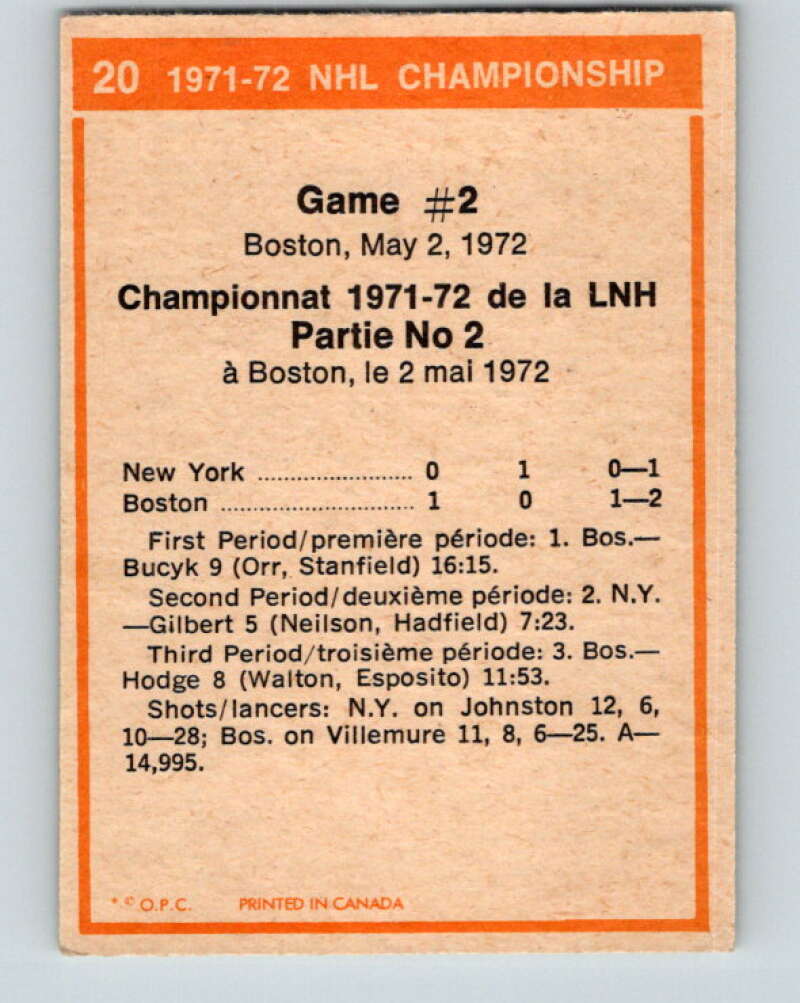 1972-73 O-Pee-Chee #20 Playoff Game 2  Boston Bruins/New York Rangers  V3253