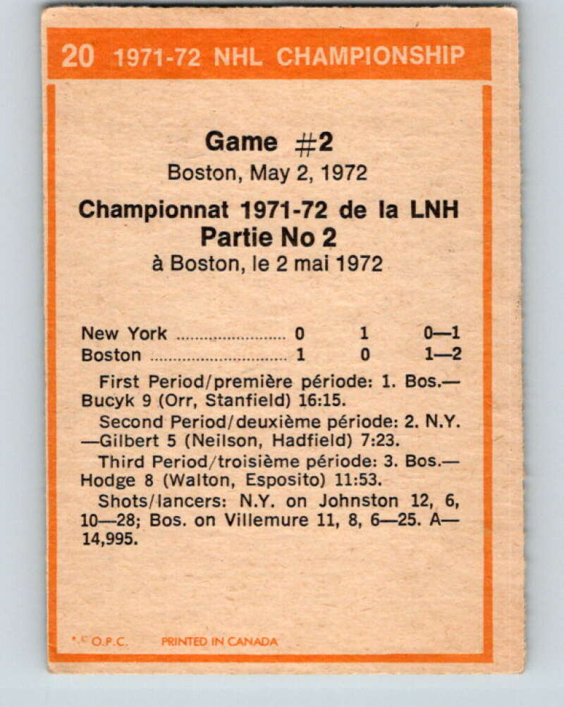 1972-73 O-Pee-Chee #20 Playoff Game 2  Boston Bruins/New York Rangers  V3254