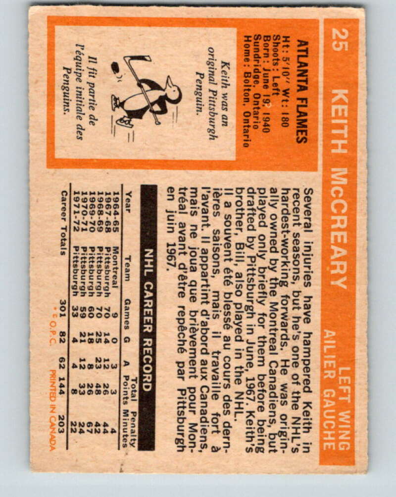1972-73 O-Pee-Chee #25 Keith McCreary  Atlanta Flames  V3290