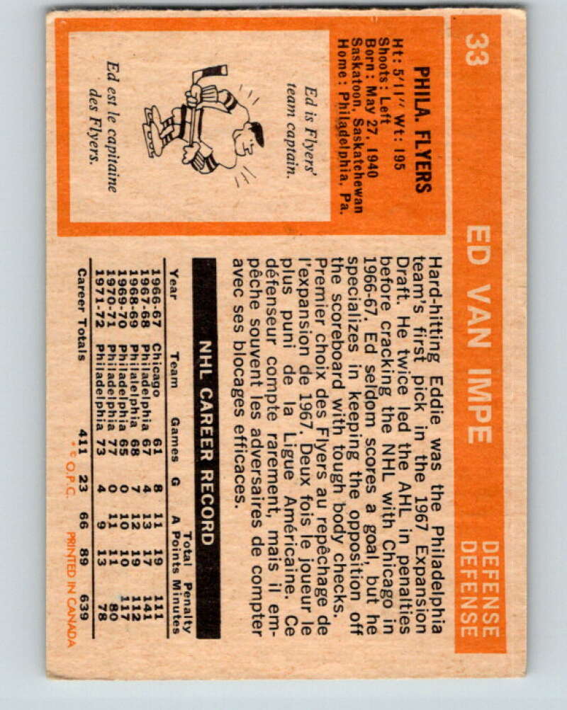 1972-73 O-Pee-Chee #33 Ed Van Impe  Philadelphia Flyers  V3340