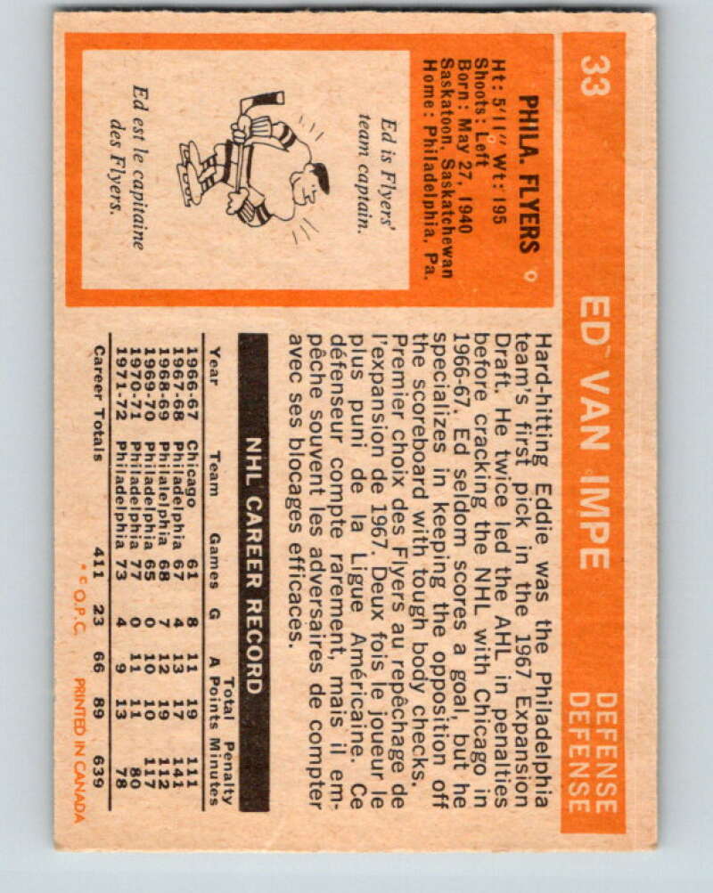 1972-73 O-Pee-Chee #33 Ed Van Impe  Philadelphia Flyers  V3342