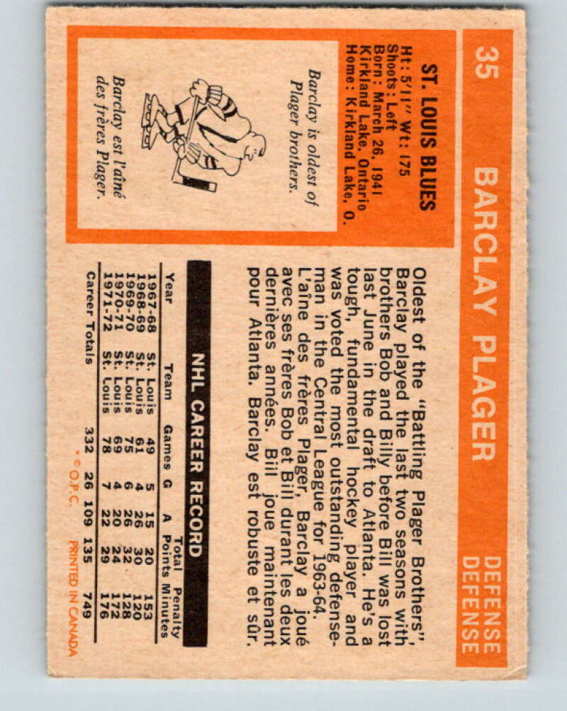 1972-73 O-Pee-Chee #35 Barclay Plager  St. Louis Blues  V3353