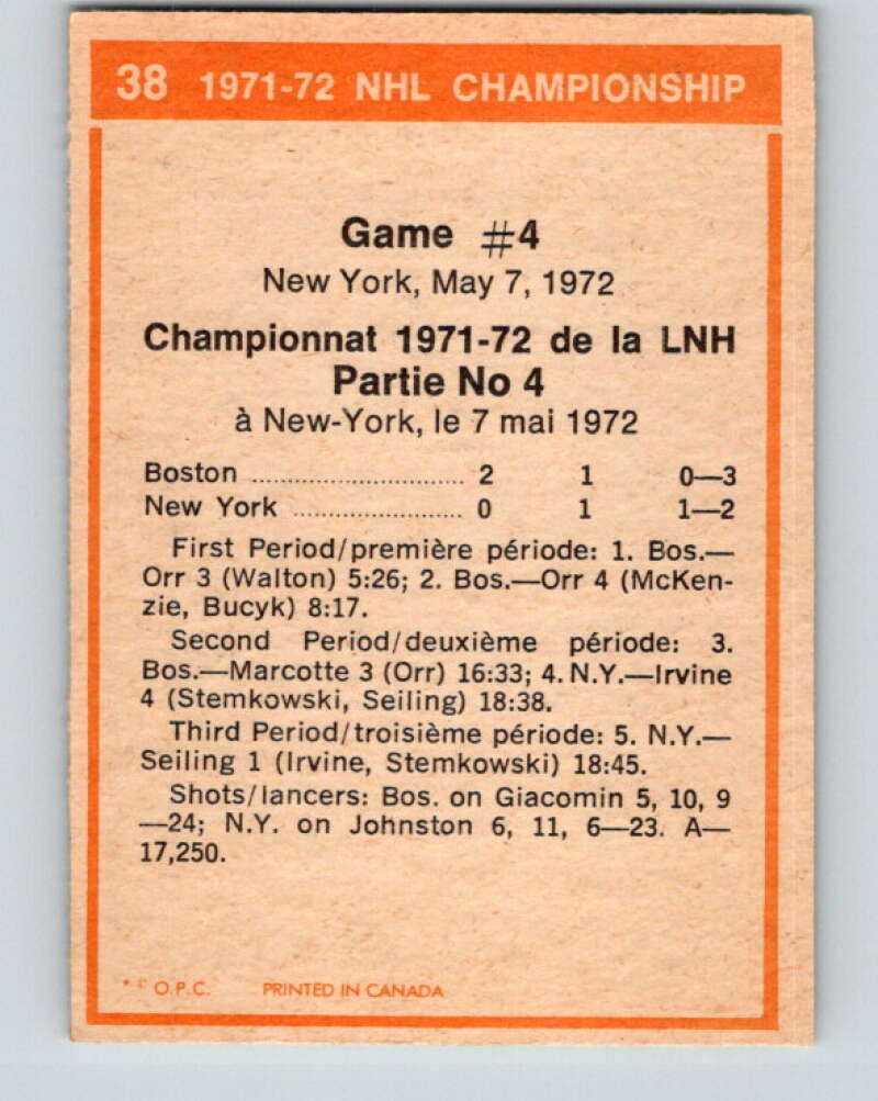1972-73 O-Pee-Chee #38 Playoff Game 4  Boston Bruins/New York Rangers  V3371