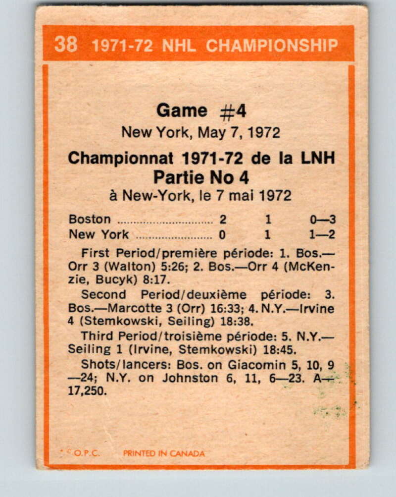 1972-73 O-Pee-Chee #38 Playoff Game 4  Boston Bruins/New York Rangers  V3372