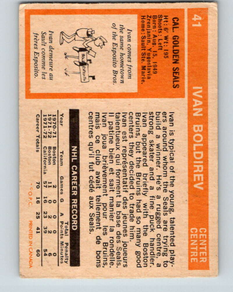 1972-73 O-Pee-Chee #41 Ivan Boldirev  RC Rookie California Golden Seals  V3383