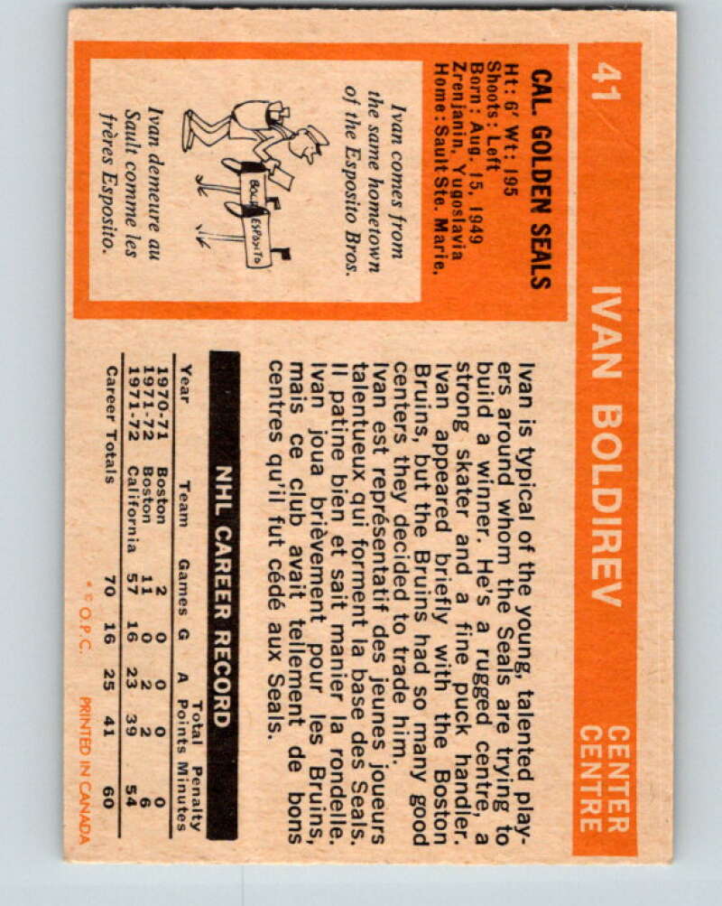 1972-73 O-Pee-Chee #41 Ivan Boldirev  RC Rookie California Golden Seals  V3385