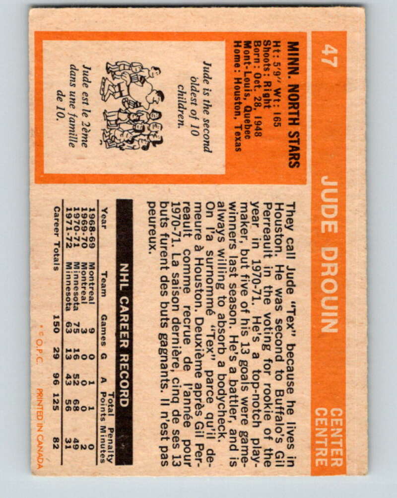 1972-73 O-Pee-Chee #47 Jude Drouin  Minnesota North Stars  V3414