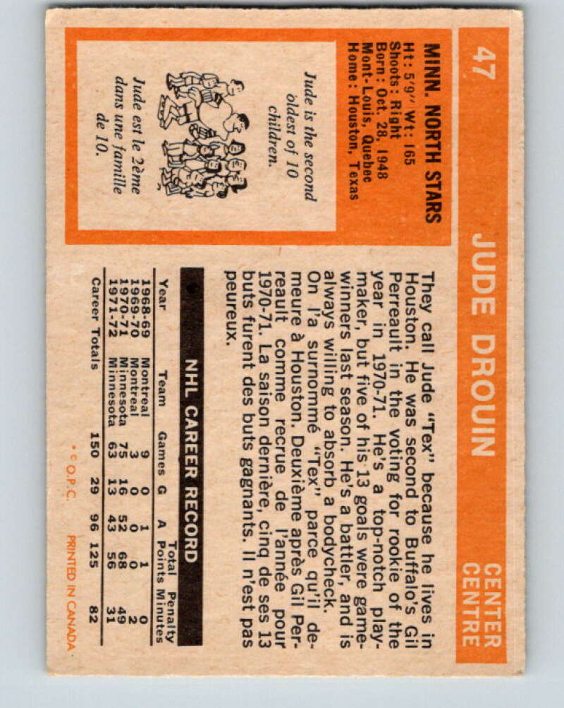 1972-73 O-Pee-Chee #47 Jude Drouin  Minnesota North Stars  V3418