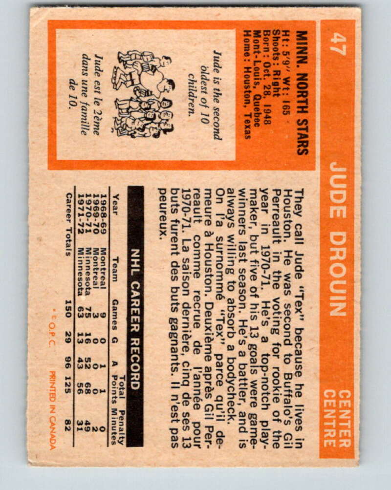 1972-73 O-Pee-Chee #47 Jude Drouin  Minnesota North Stars  V3419