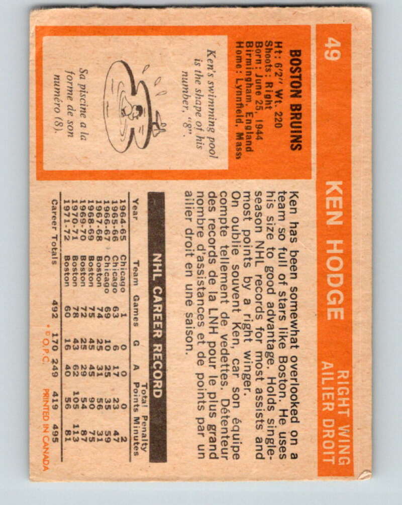 1972-73 O-Pee-Chee #49 Ken Hodge  Boston Bruins  V3433