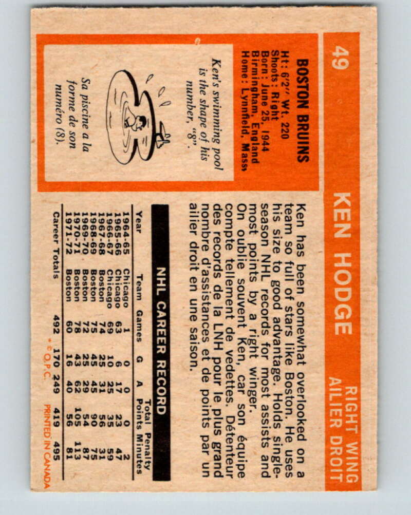 1972-73 O-Pee-Chee #49 Ken Hodge  Boston Bruins  V3435
