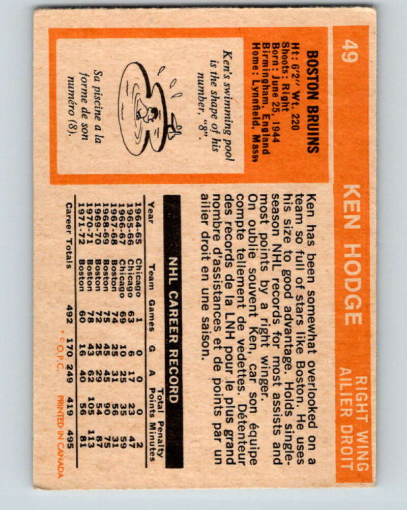 1972-73 O-Pee-Chee #49 Ken Hodge  Boston Bruins  V3437