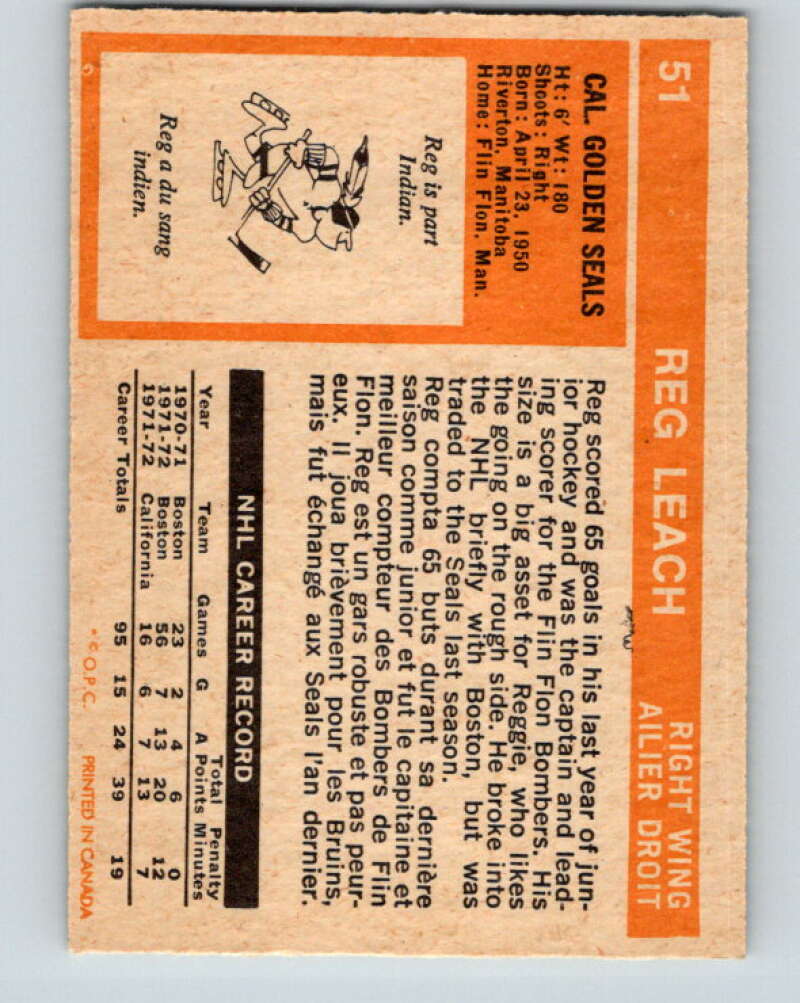 1972-73 O-Pee-Chee #51 Reggie Leach  California Golden Seals  V3445