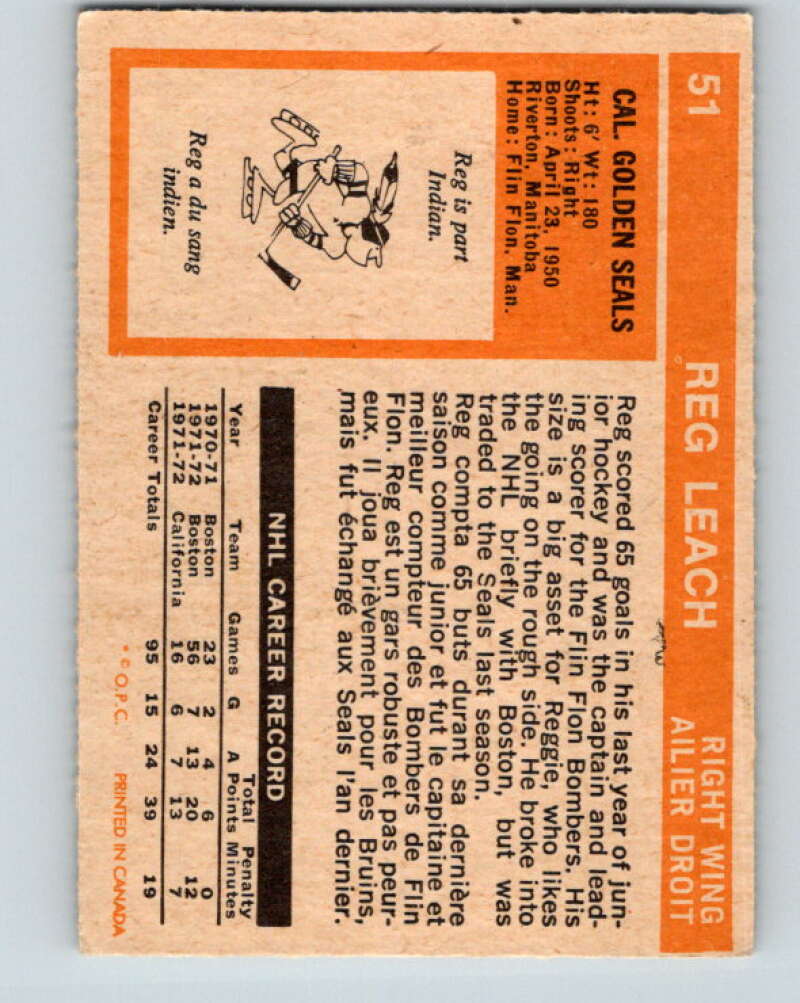 1972-73 O-Pee-Chee #51 Reggie Leach  California Golden Seals  V3449