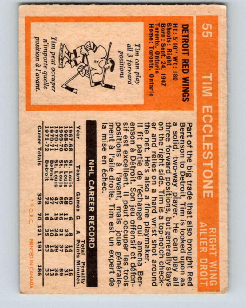 1972-73 O-Pee-Chee #55 Tim Ecclestone  Detroit Red Wings  V3470