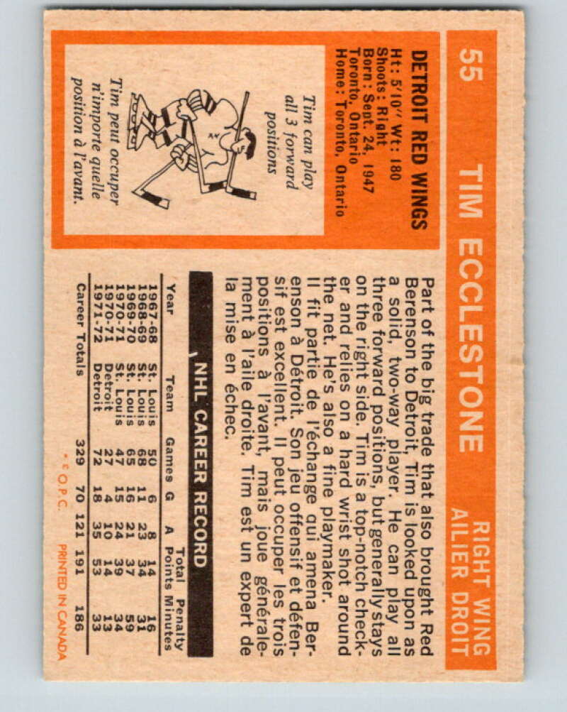 1972-73 O-Pee-Chee #55 Tim Ecclestone  Detroit Red Wings  V3472