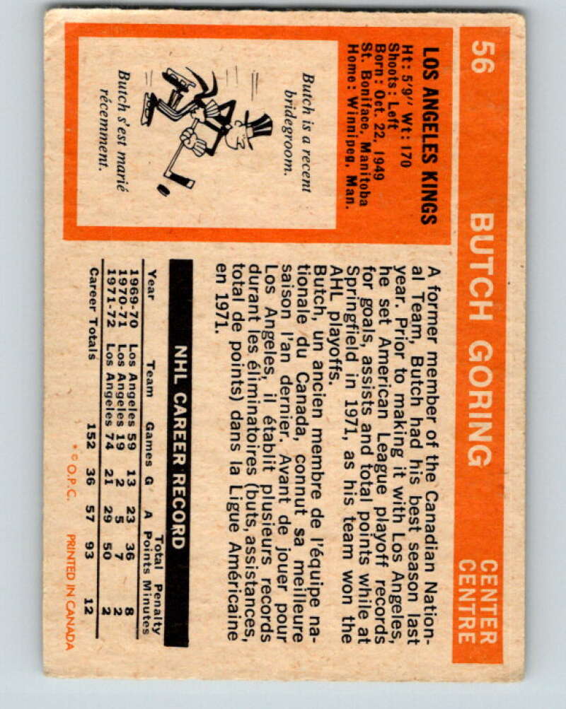 1972-73 O-Pee-Chee #56 Butch Goring  Los Angeles Kings  V3476
