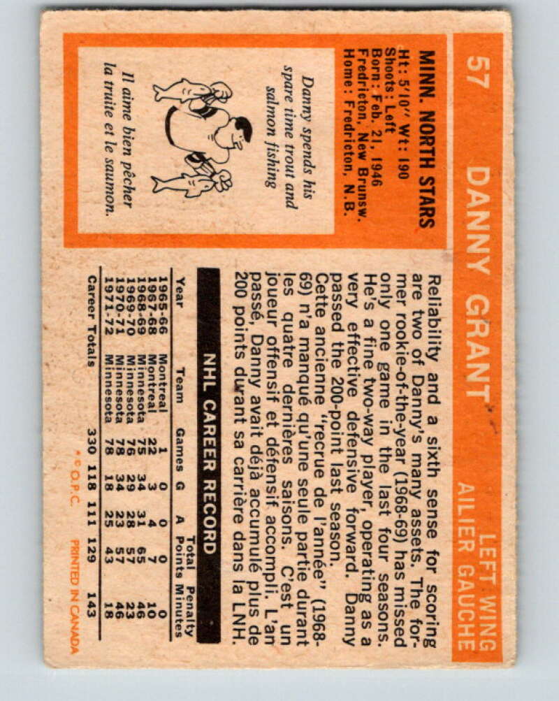 1972-73 O-Pee-Chee #57 Danny Grant  Minnesota North Stars  V3489