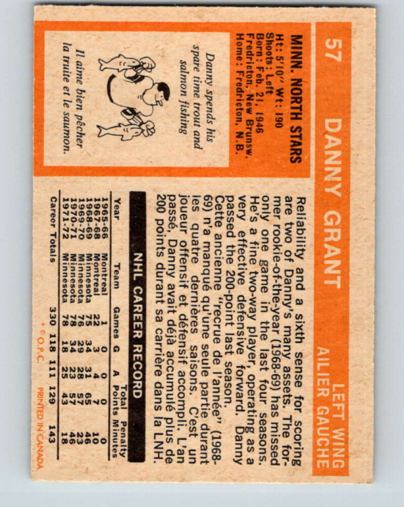 1972-73 O-Pee-Chee #57 Danny Grant  Minnesota North Stars  V3494