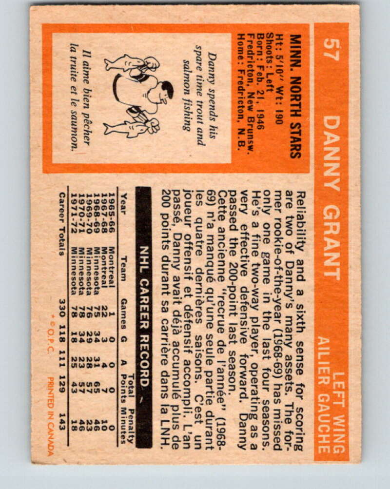 1972-73 O-Pee-Chee #57 Danny Grant  Minnesota North Stars  V3496