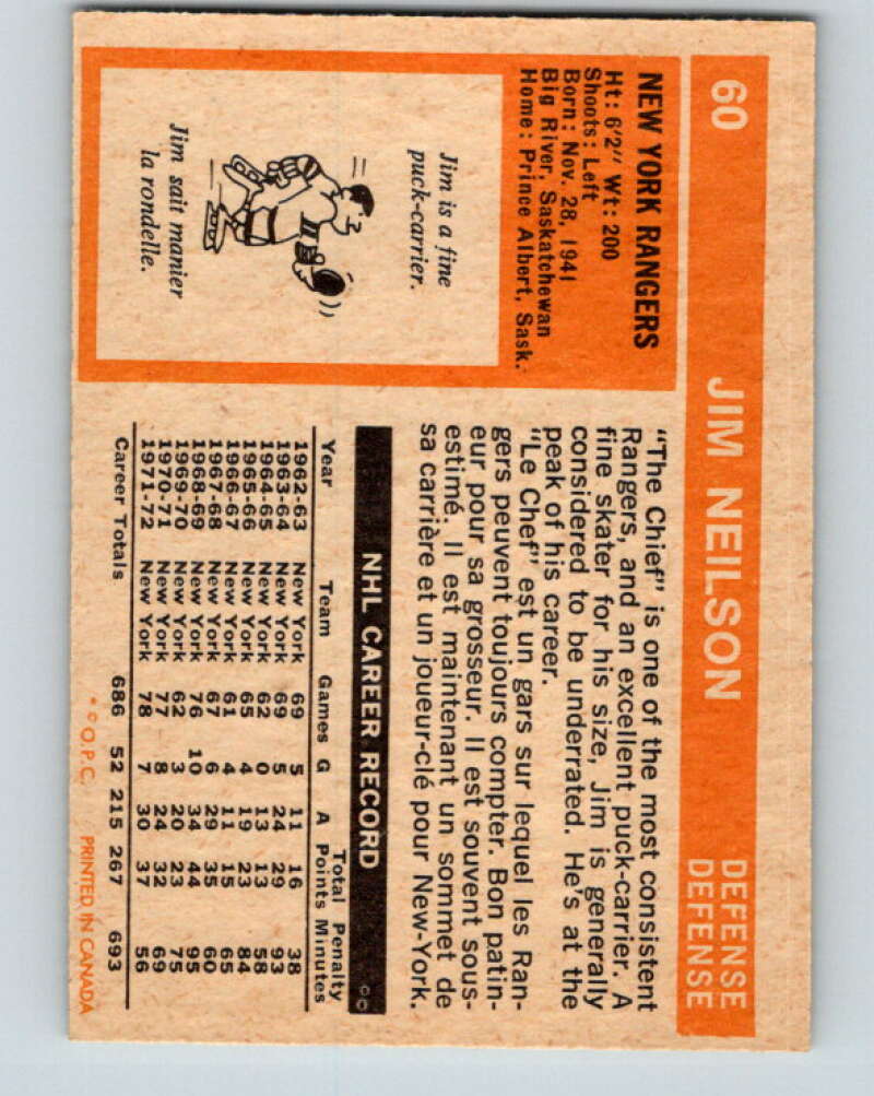 1972-73 O-Pee-Chee #60 Jim Neilson  New York Rangers  V3509