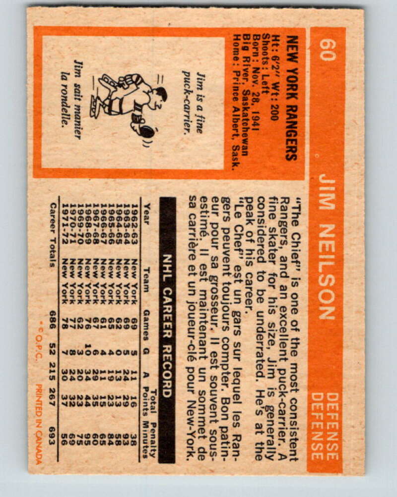 1972-73 O-Pee-Chee #60 Jim Neilson  New York Rangers  V3510