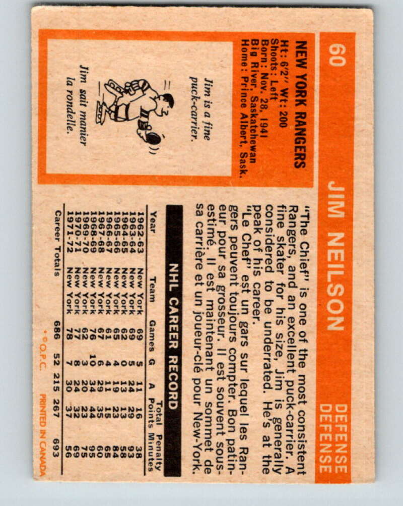 1972-73 O-Pee-Chee #60 Jim Neilson  New York Rangers  V3513