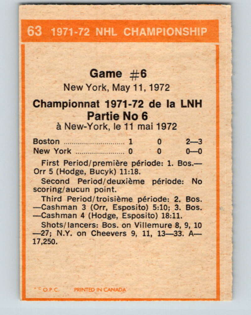 1972-73 O-Pee-Chee #63 Playoff Games 6  Boston Bruins/New York Rangers  V3527