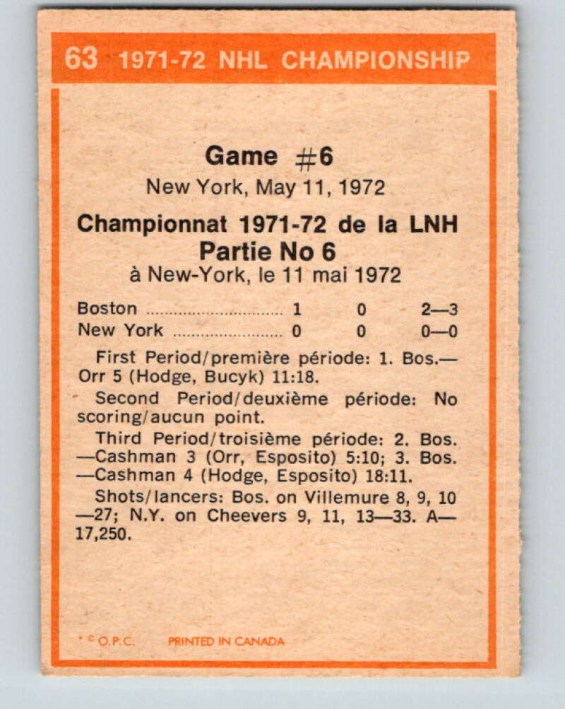 1972-73 O-Pee-Chee #63 Playoff Games 6  Boston Bruins/New York Rangers  V3528