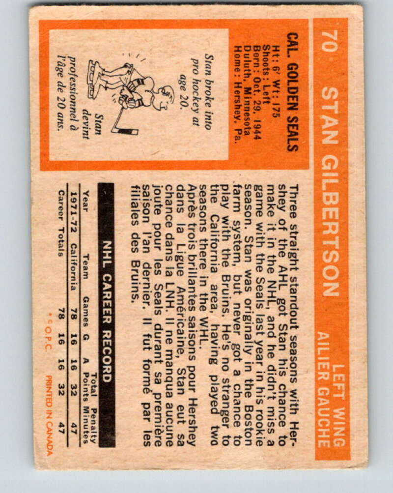 1972-73 O-Pee-Chee #70 Stan Gilbertson  California Golden Seals  V3563