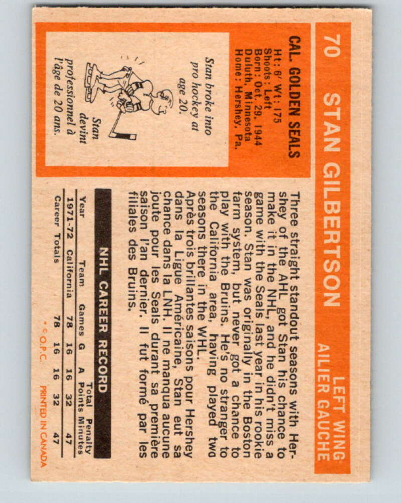 1972-73 O-Pee-Chee #70 Stan Gilbertson  California Golden Seals  V3565