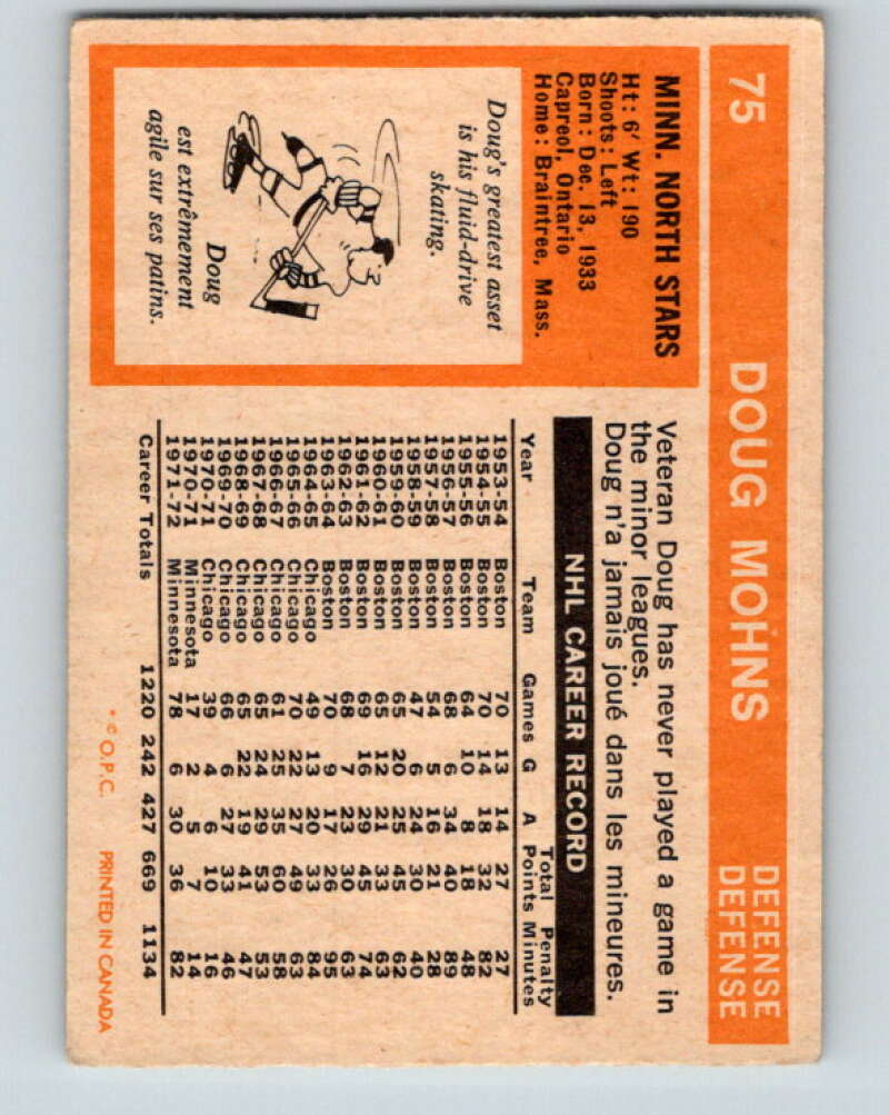 1972-73 O-Pee-Chee #75 Doug Mohns  Minnesota North Stars  V3599