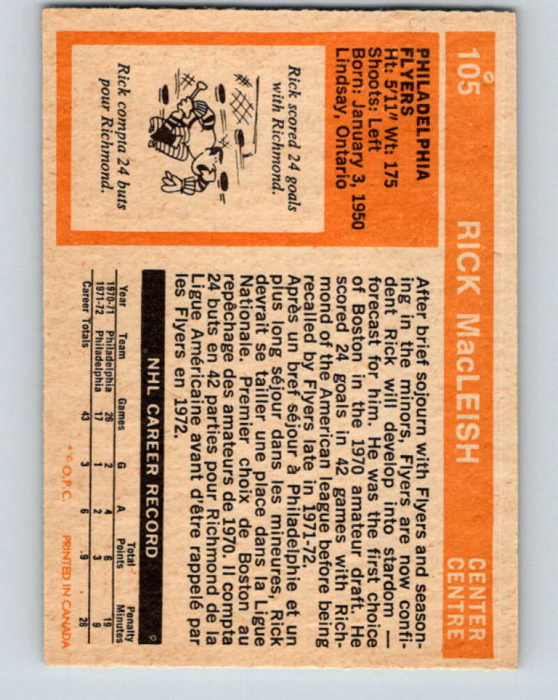 1972-73 O-Pee-Chee #105 Rick MacLeish  Philadelphia Flyers  V3758