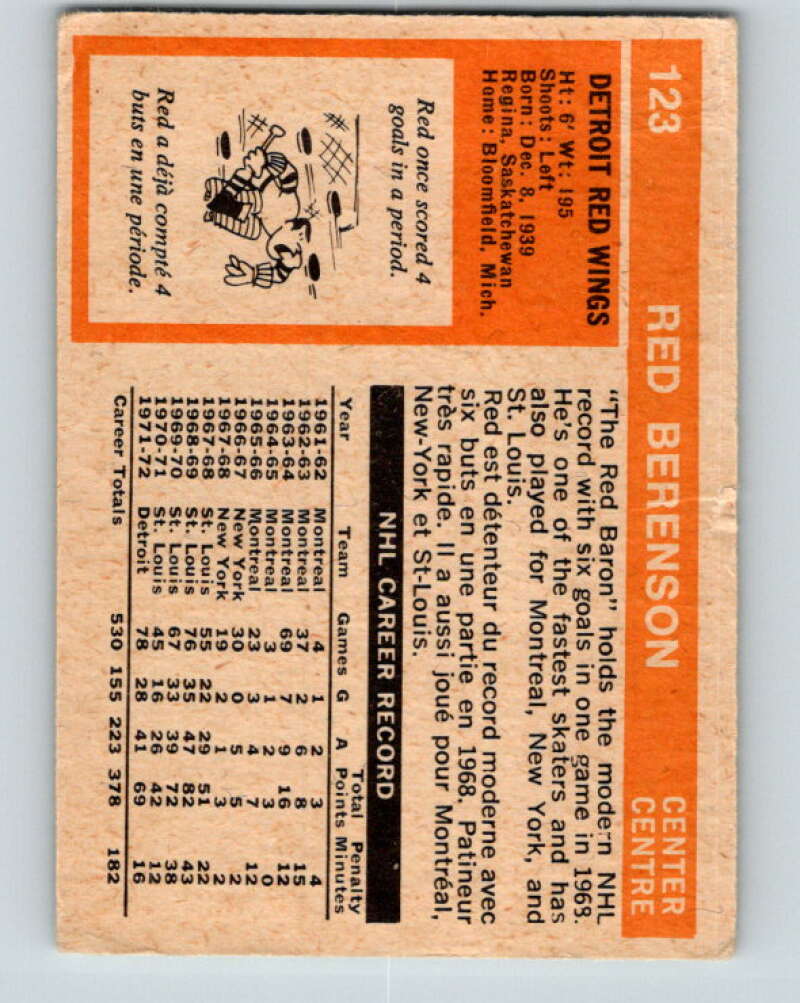 1972-73 O-Pee-Chee #123 Red Berenson  Detroit Red Wings  V3825