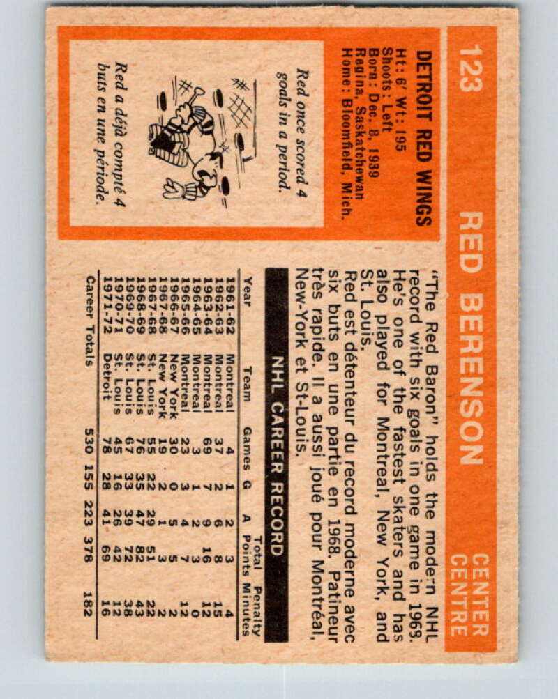 1972-73 O-Pee-Chee #123 Red Berenson  Detroit Red Wings  V3826