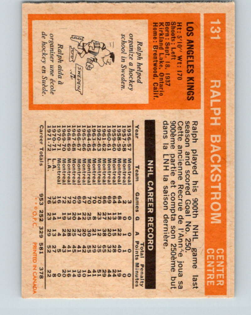 1972-73 O-Pee-Chee #131 Ralph Backstrom  Los Angeles Kings  V3857