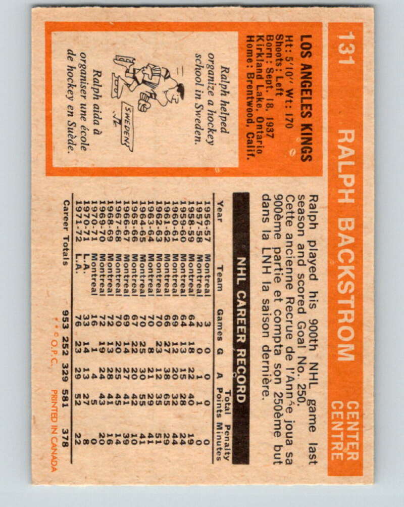 1972-73 O-Pee-Chee #131 Ralph Backstrom  Los Angeles Kings  V3858