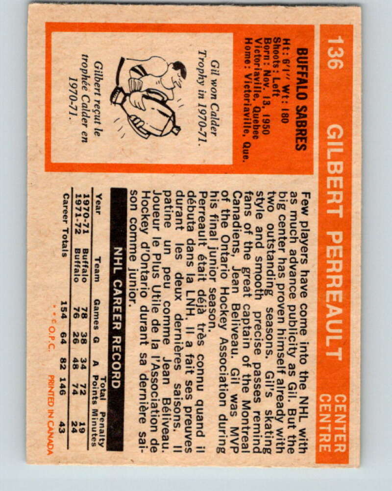 1972-73 O-Pee-Chee #136 Gilbert Perreault  Buffalo Sabres  V3871