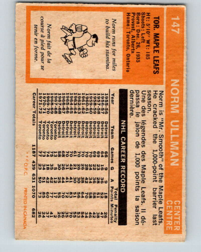 1972-73 O-Pee-Chee #147 Norm Ullman  Toronto Maple Leafs  V3908