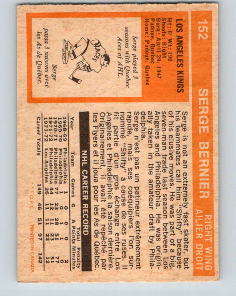 1972-73 O-Pee-Chee #152 Serge Bernier  Los Angeles Kings  V3925