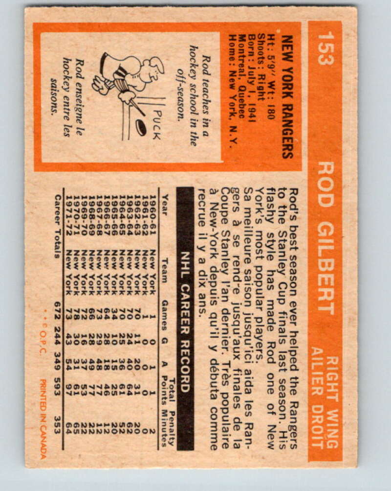 1972-73 O-Pee-Chee #153 Rod Gilbert  New York Rangers  V3928
