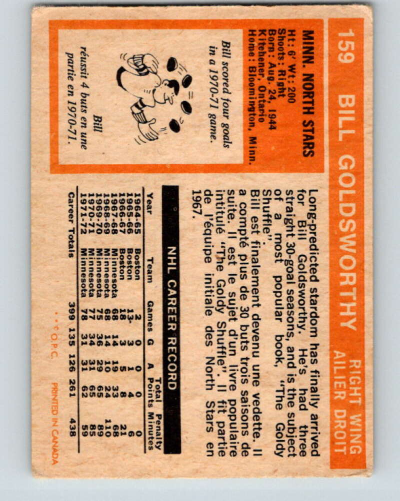 1972-73 O-Pee-Chee #158 Bill White  Chicago Blackhawks  V3948