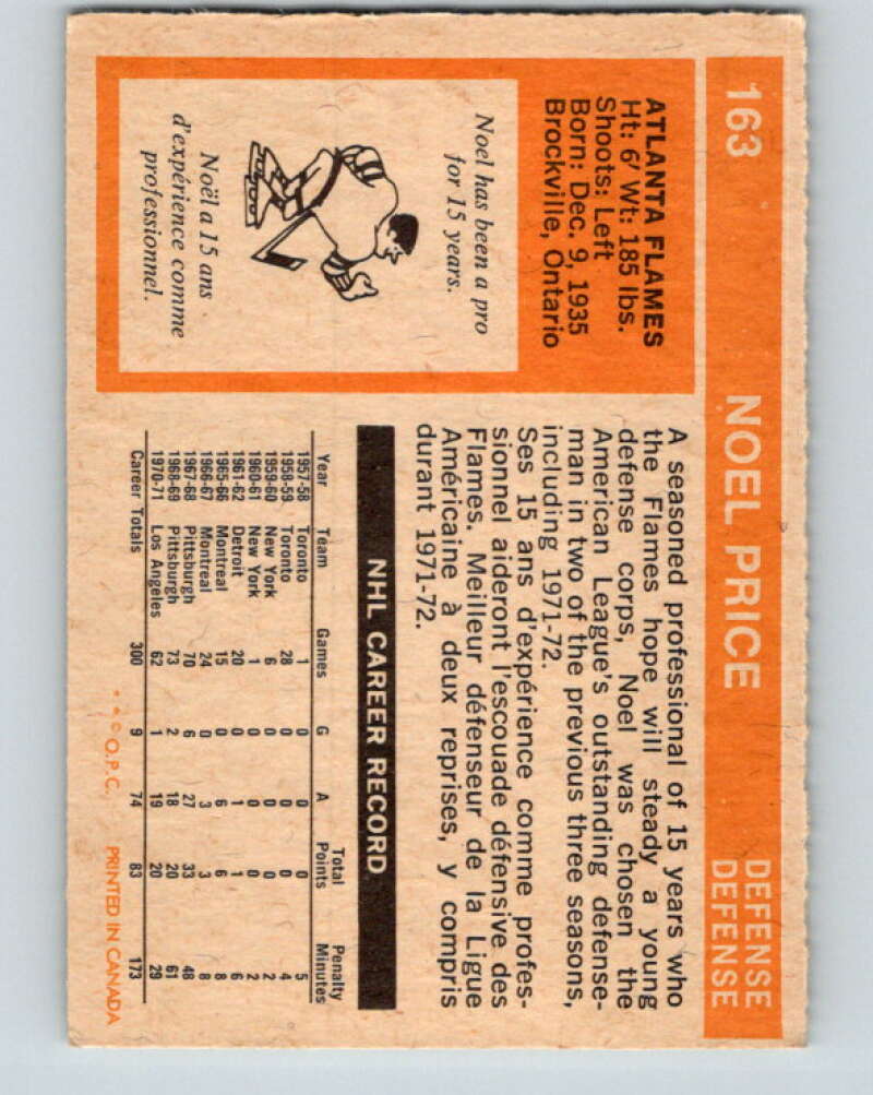 1972-73 O-Pee-Chee #163 Noel Price  Atlanta Flames  V3961