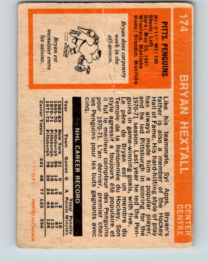 1972-73 O-Pee-Chee #174 Bryan Hextall  Pittsburgh Penguins  V4014