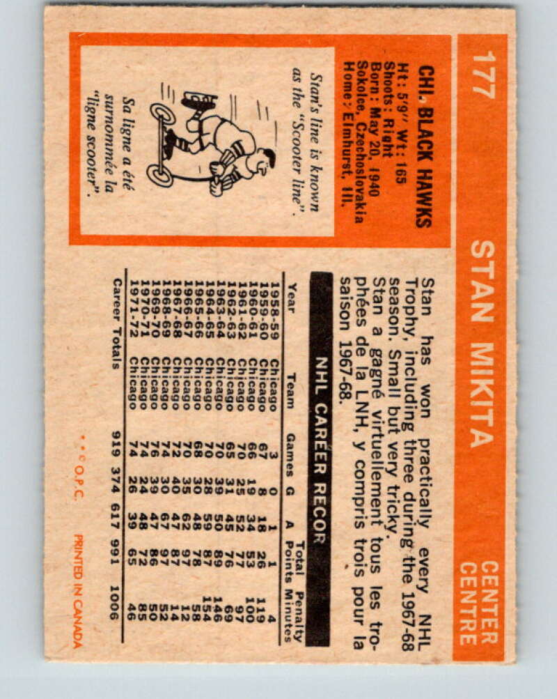 1972-73 O-Pee-Chee #177 Stan Mikita  Chicago Blackhawks  V4016