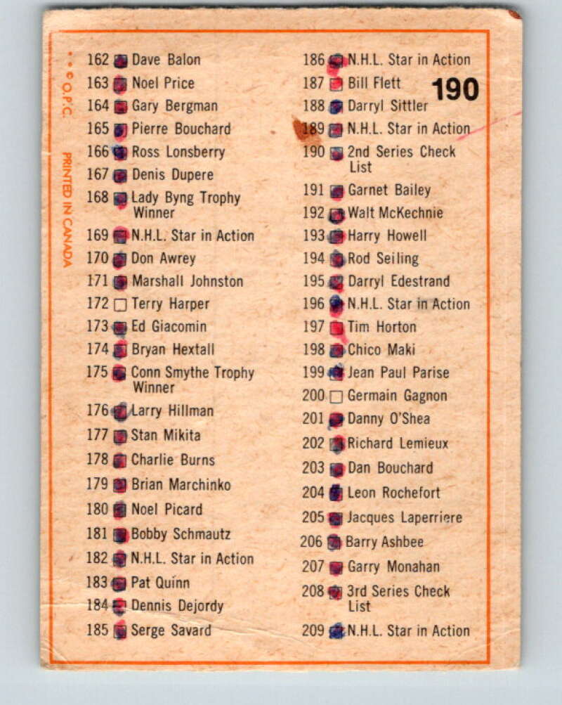 1972-73 O-Pee-Chee #190 Checklist   V4074