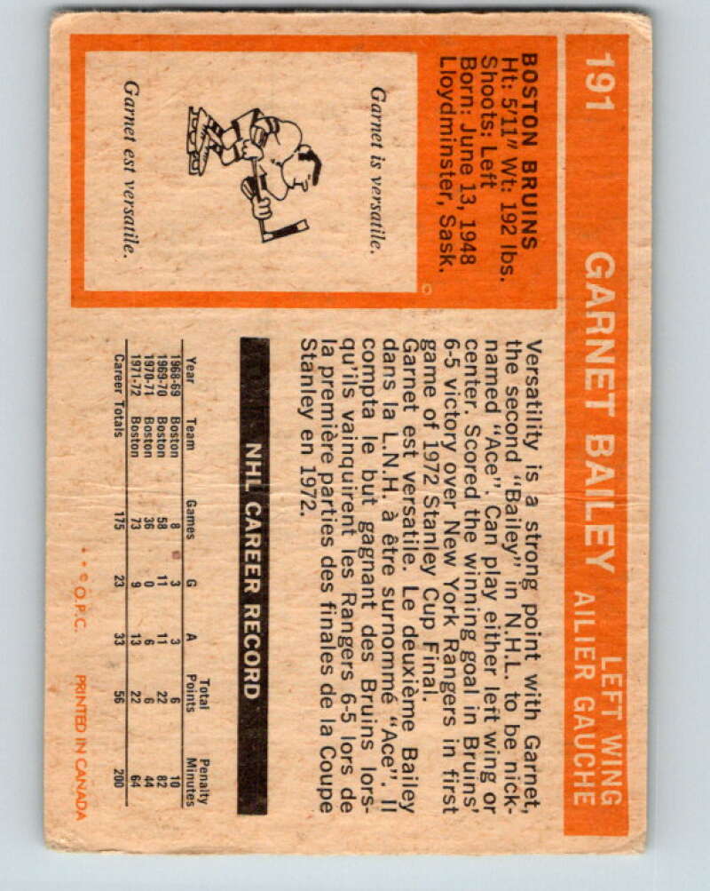 1972-73 O-Pee-Chee #191 Ace Bailey  Boston Bruins  V4076