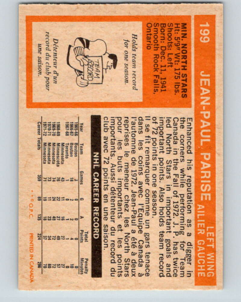 1972-73 O-Pee-Chee #199 J.P. Parise  Minnesota North Stars  V4107